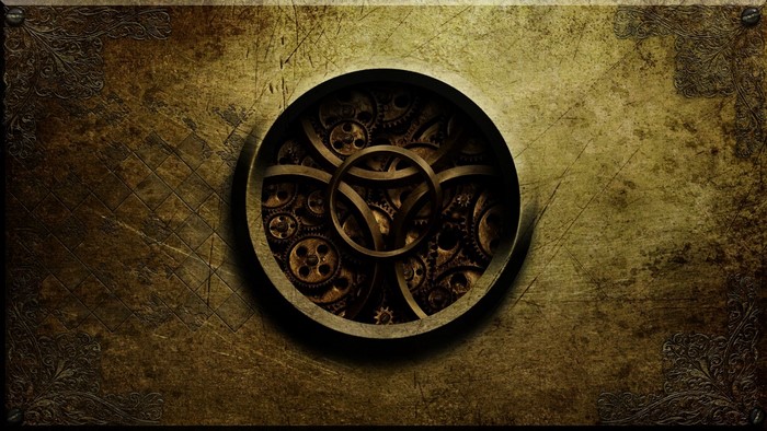 Steampunk clockwork mechanism on textured background