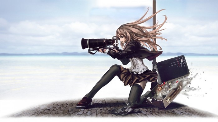Anime girl with camera and briefcase