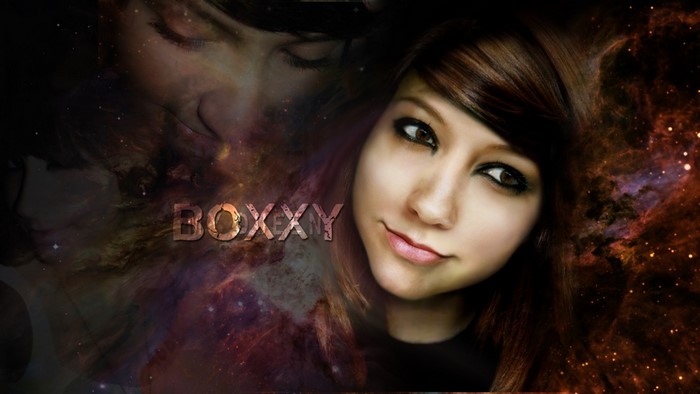 Boxxy portrait with cosmic background