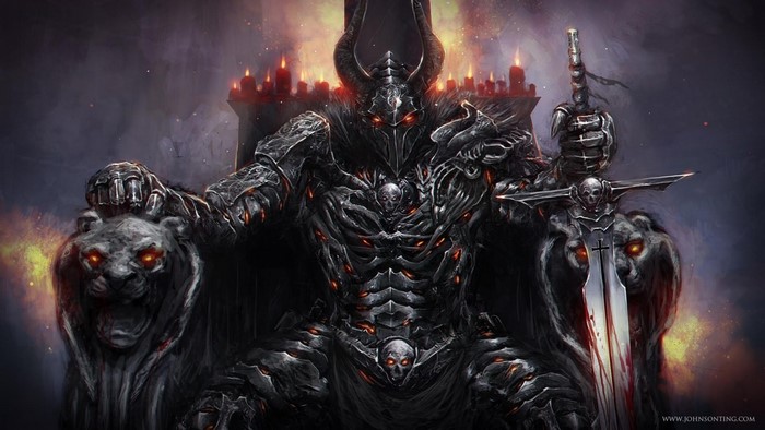 Ares Dark Warrior on Throne with Flaming Eyes