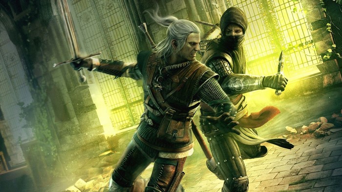 Geralt of Rivia and a mercenary from The Witcher 2