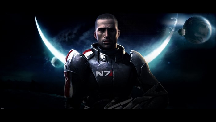 Commander Shepard from Mass Effect in space