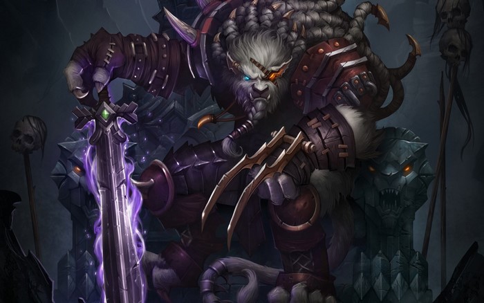 Rengar from League of Legends with a sword