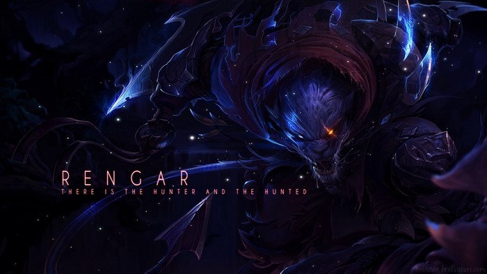Rengar from League of Legends in darkness