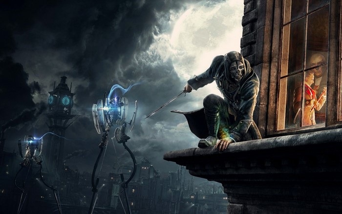 Corvo Attano from Dishonored on a rooftop