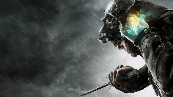 Corvo Attano from Dishonored with a knife and magic
