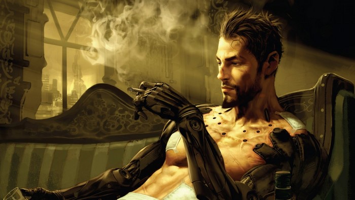 Adam Jensen from Deus Ex: Human Revolution smoking