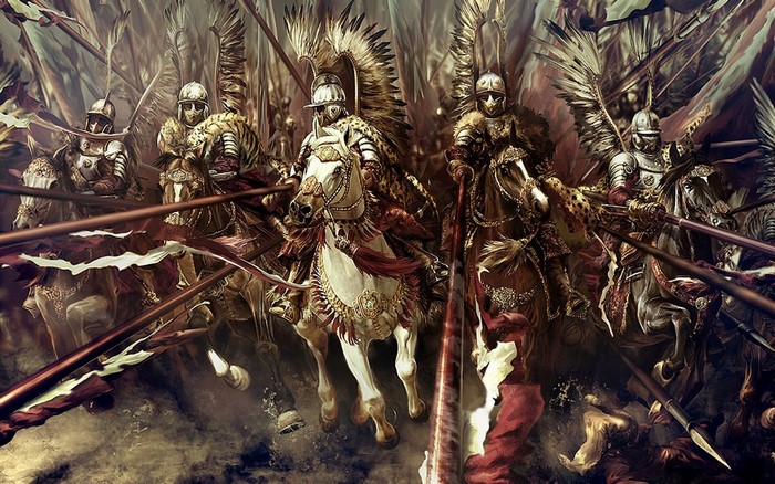 Polish Hussars charging into battle