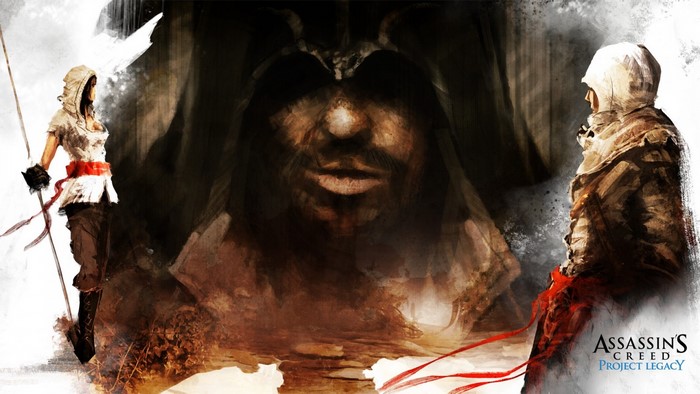 Assassin's Creed Project Legacy art with figures and statue