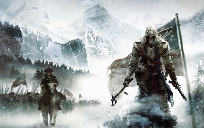 Connor from Assassin's Creed III in a snowy landscape