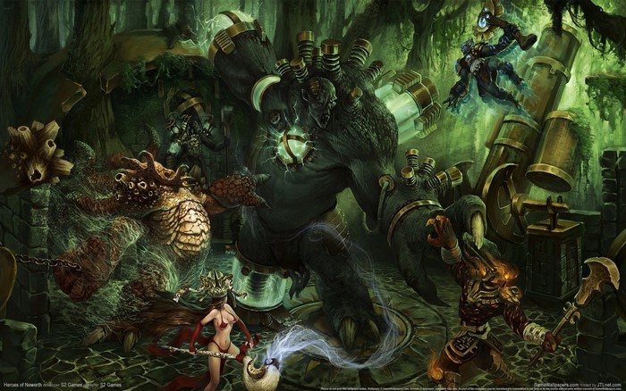 Heroes of Newerth characters in a jungle setting