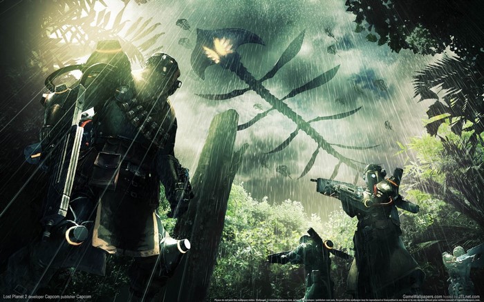 Soldiers fighting alien creatures in Lost Planet 2