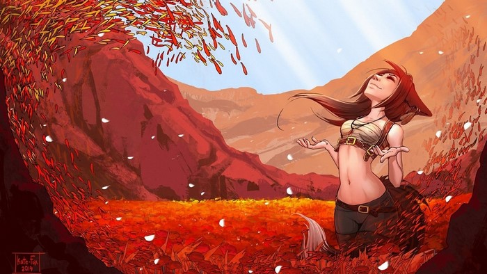 Anime girl in a field of red flowers