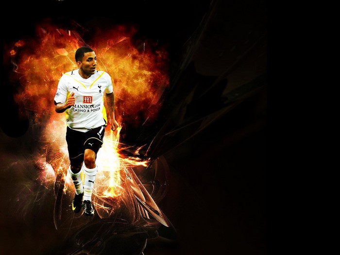 Aaron Lennon of Tottenham Hotspur in flames