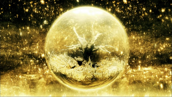 The Fountain Glowing Tree in Liquid Bubble