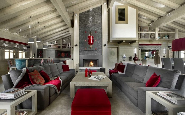 Luxury living room with fireplace and seating