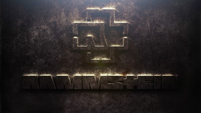 Rammstein logo and text on dark background