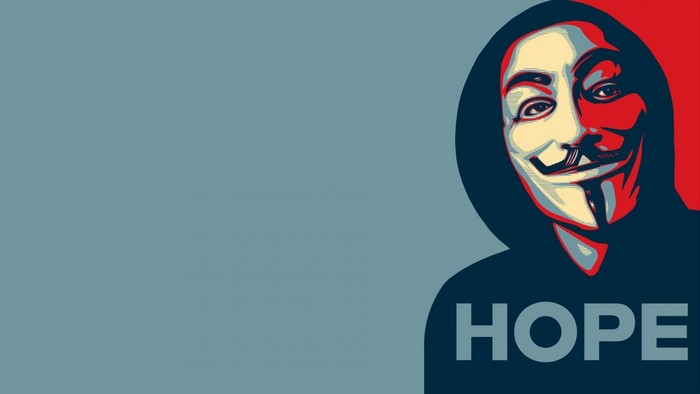 Anonymous mask with the word HOPE