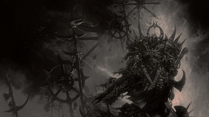 Warhammer 40,000 Chaos Lord in monochrome