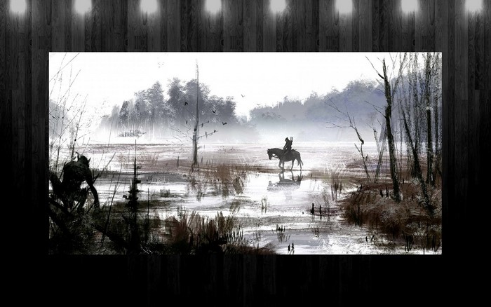 Geralt from The Witcher 3 Wild Hunt in a misty swamp