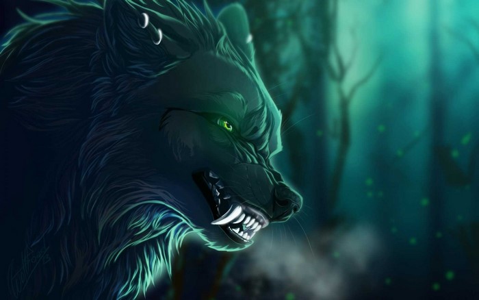 Mystical Wolf in Dark Enchanted Forest