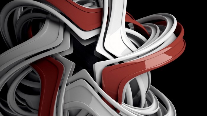 Abstract 3D render with red and white elements