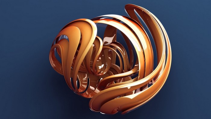 Abstract 3D render of a swirling orange form