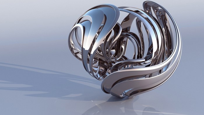 Abstract chrome sculpture with reflections
