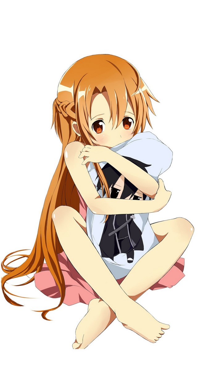 Asuna Yuuki from Sword Art Online hugging a pillow
