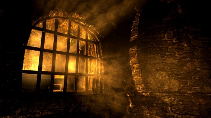The Elder Scrolls V Skyrim prison cell with light beams