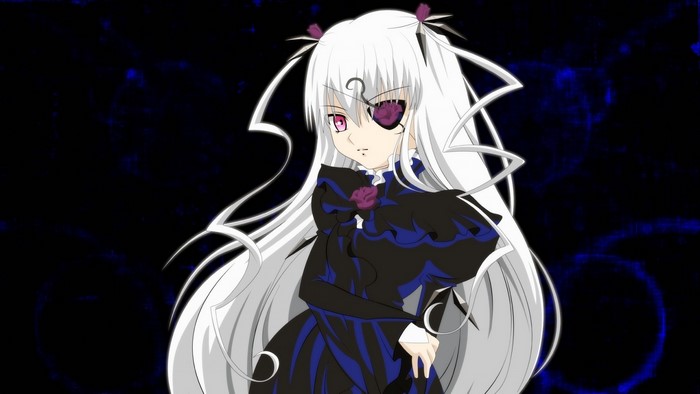 Anime girl with white hair and eyepatch