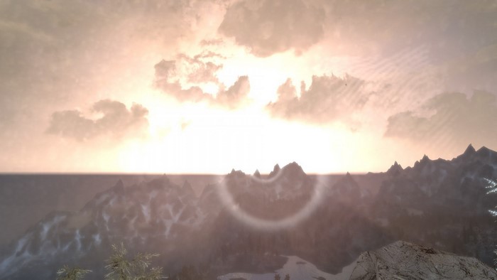 The Elder Scrolls V Skyrim mountain landscape at sunrise
