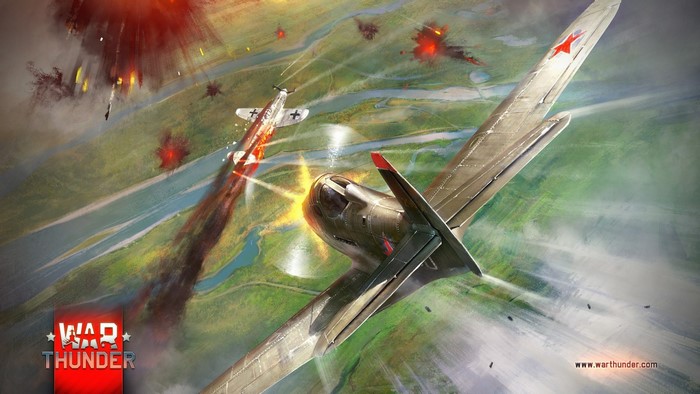 War Thunder airplane combat over a river