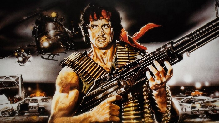 Rambo with Machine Gun and Helicopters