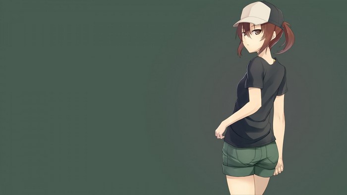 Misaka Mikoto from To Aru Kagaku no Railgun wearing a cap and shorts