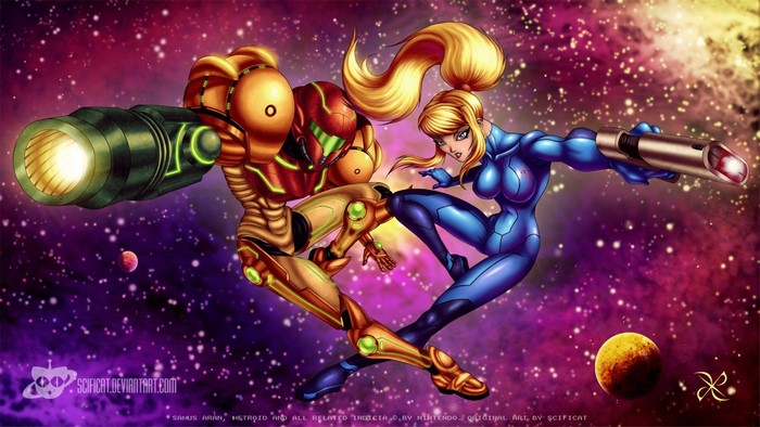 Samus Aran from Metroid in space