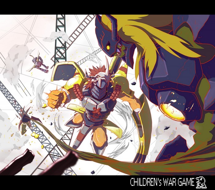 Digimon Adventure characters fighting in a battle