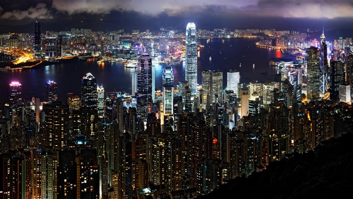 Hong Kong Skyline at Night with Victoria Harbour