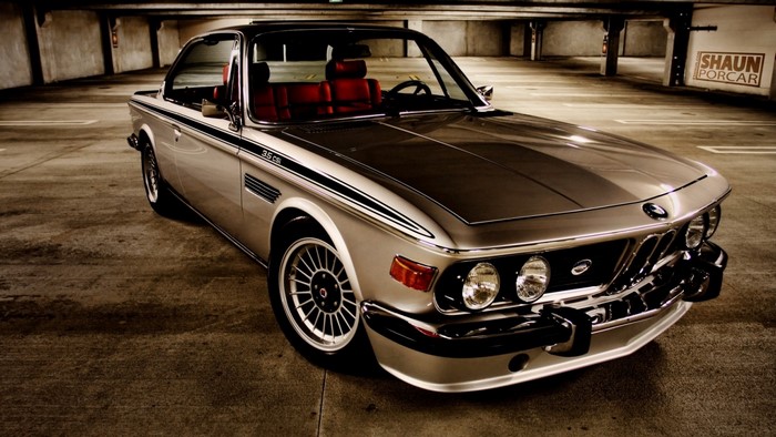 Silver BMW 3.0 CS E9 Coupe in Parking Garage