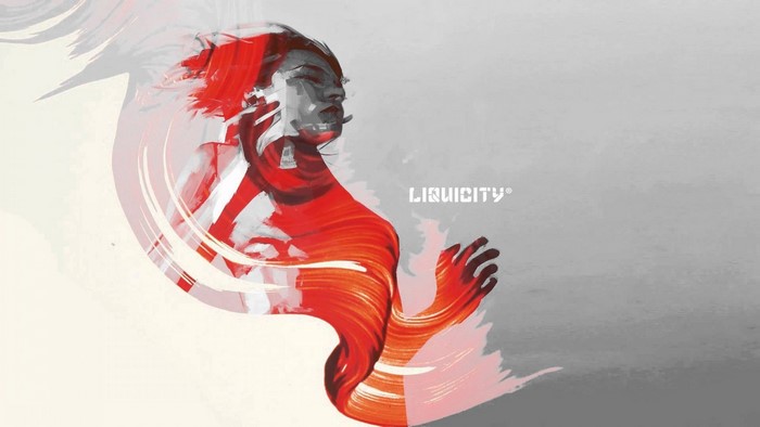 Liquicity illustration of a woman with red brush strokes