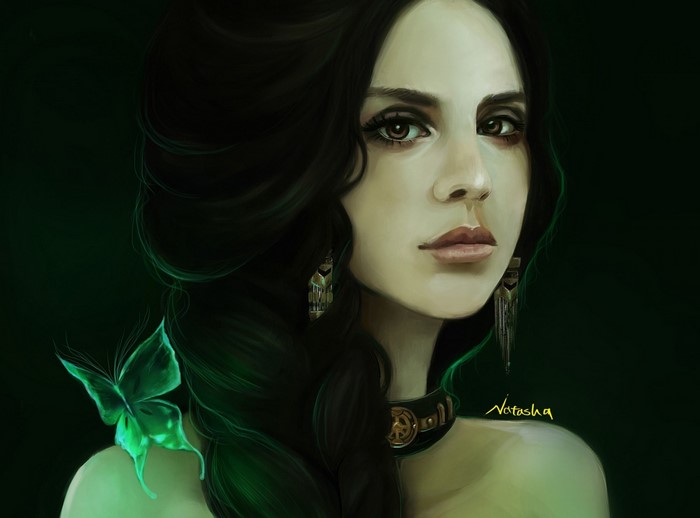 Portrait of a woman with a butterfly