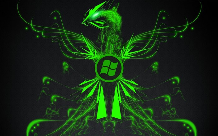 Green abstract phoenix with Windows logo
