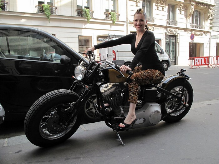 Imelda May on a motorcycle in Paris