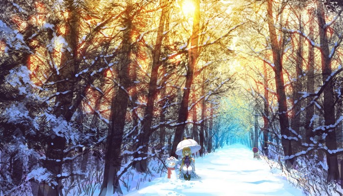 Yakumo Yukari from Touhou in a snowy forest