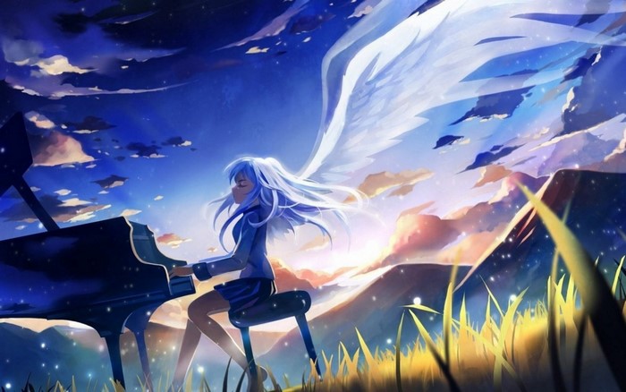 Illustration Anime Anime Girls Wings Angel Music Manga Piano