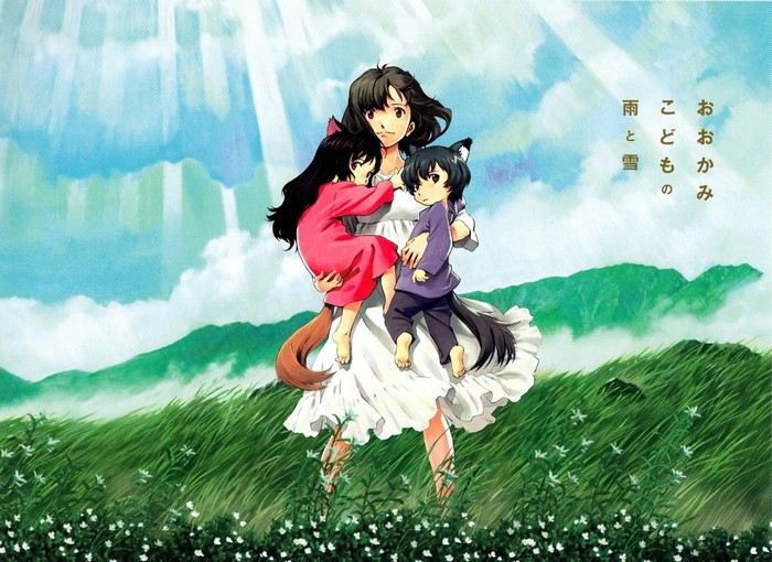 Hana and her wolf children from Wolf Children