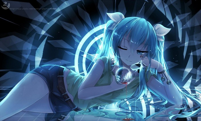 Hatsune Miku from Vocaloid holding a crystal ball