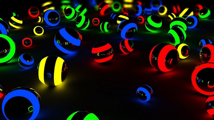 Digital art illustration of glowing neon balls
