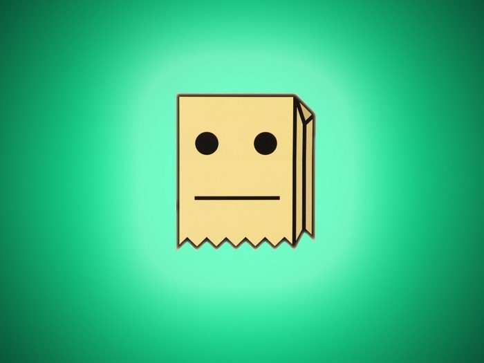 Paper bag character with face
