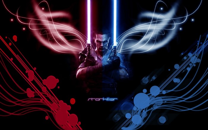 Starkiller from Star Wars The Force Unleashed holding lightsabers